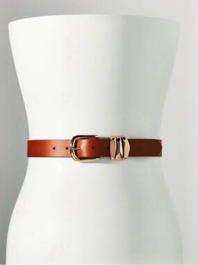 ANTHROPOLOGIE Structured Keeper Belt Brown Leather Gold Buckle Size XL NWT